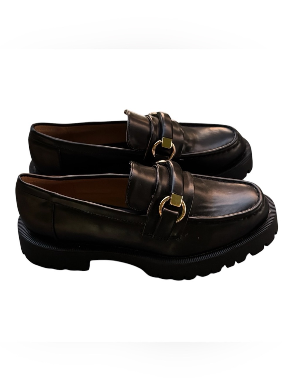 ZARA Black Leather Horsebit Chunky Lug Sole Platform Loafers Size 36 - Picture 7 of 10